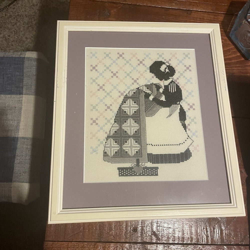 Vintage Framed Cross Stitch " The Inheritance" By The Cricket Collection 12x14"